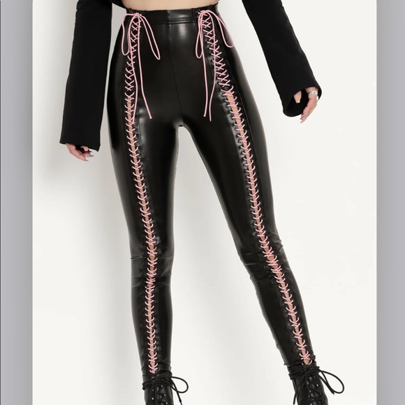Blackmilk Pants - NWT Blackmilk TRAVELLER PINK HW LACE UP LEGGINGS - LIMITED